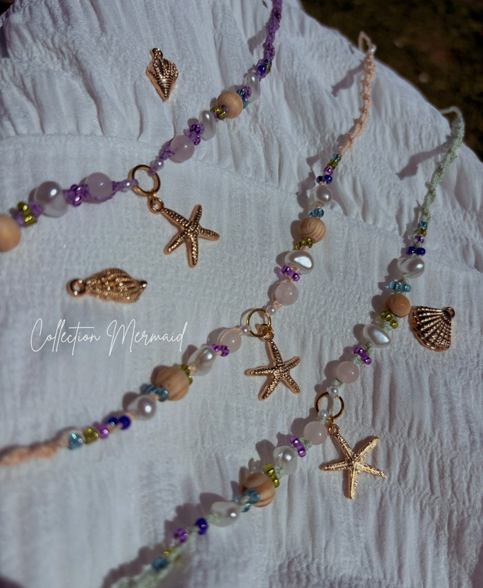 Collier océan Mermaid avec pierre naturelle quartz rose